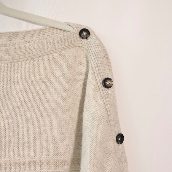 Prana Wool Blend Boatneck Sweater Button Shoulder Oatmeal Phono SIZE M - Picture 9 of 13